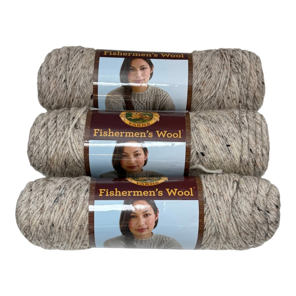 Lion Brand Fishermen's Wool Yarn 18oz Birch Tweed 3‎ Skeins Worsted Medium 4